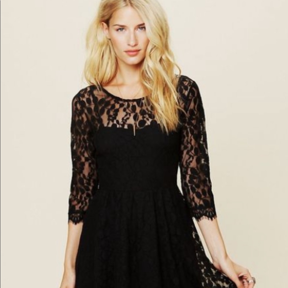 Free People black floral mesh dress size 2